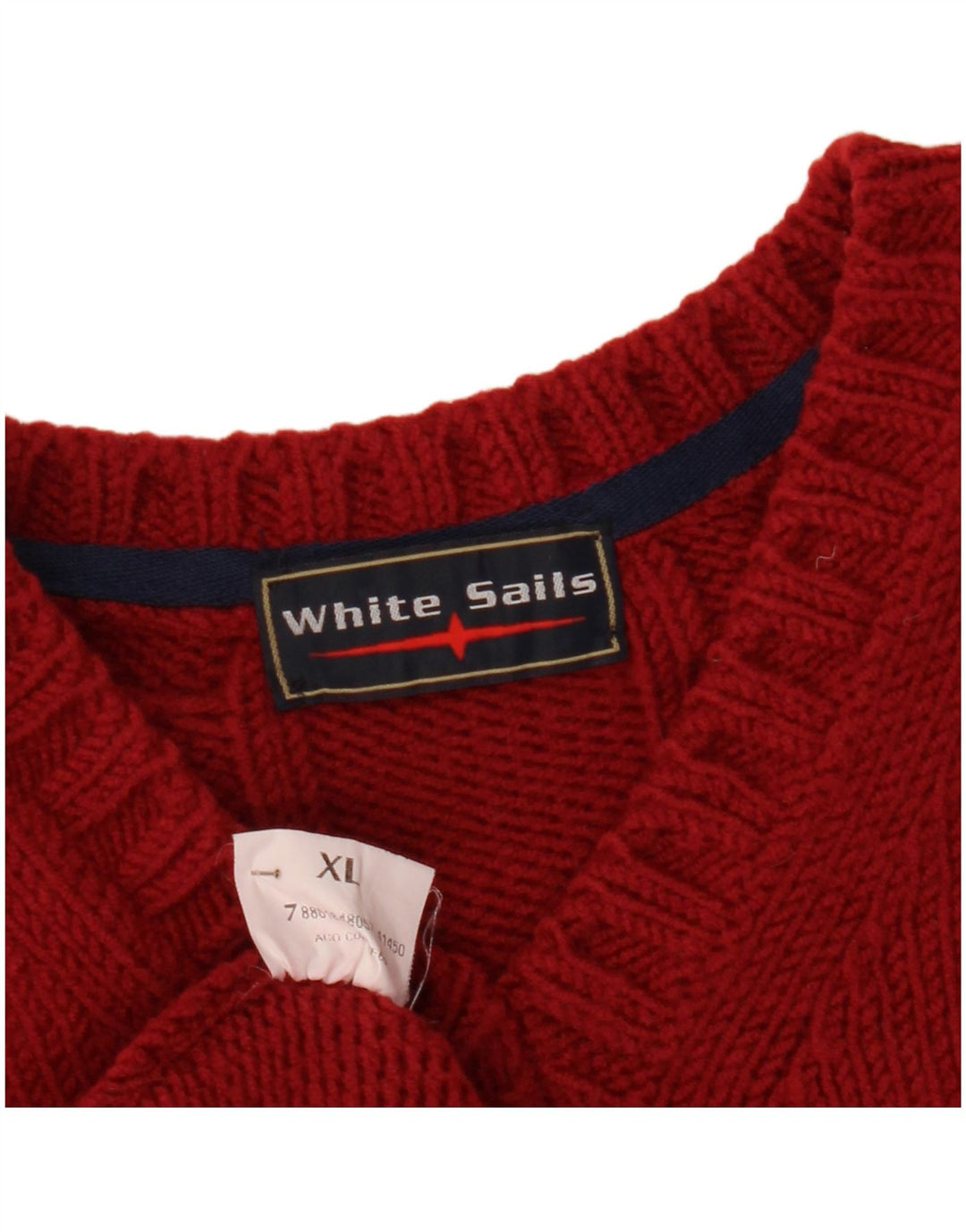 White Sails Herre 3/4 ærmet V-hals sweater XL Rød Merinould