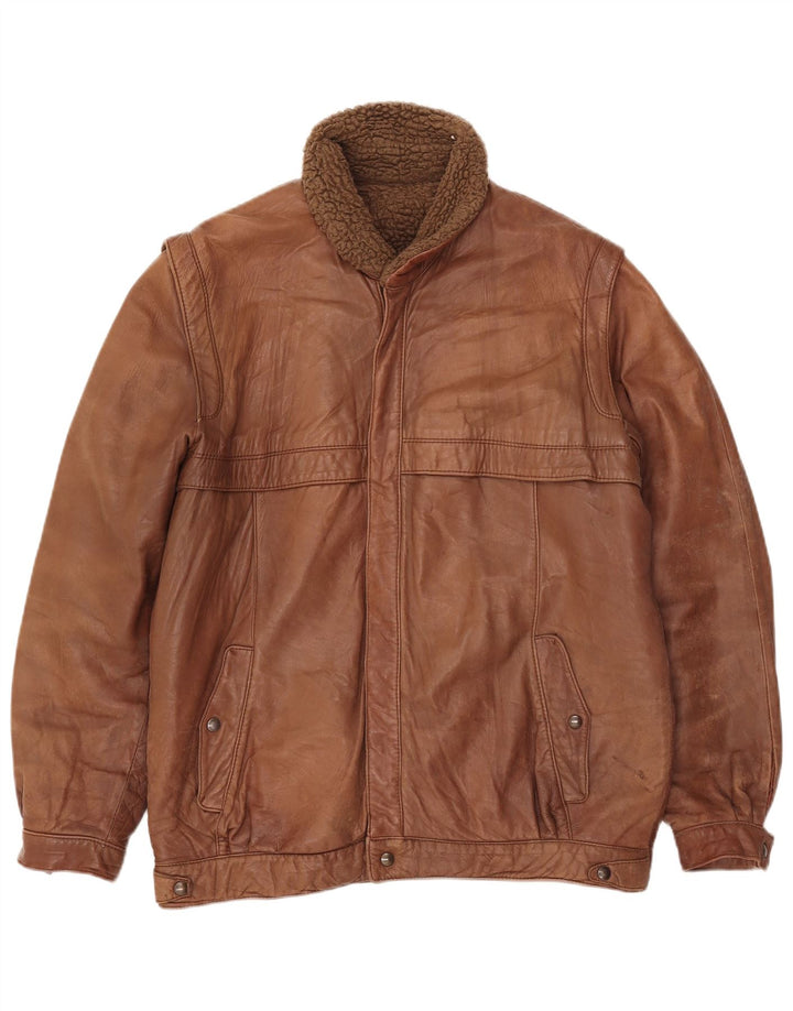 Vintage herre læder sherpajakke UK 38 medium brunt læder
