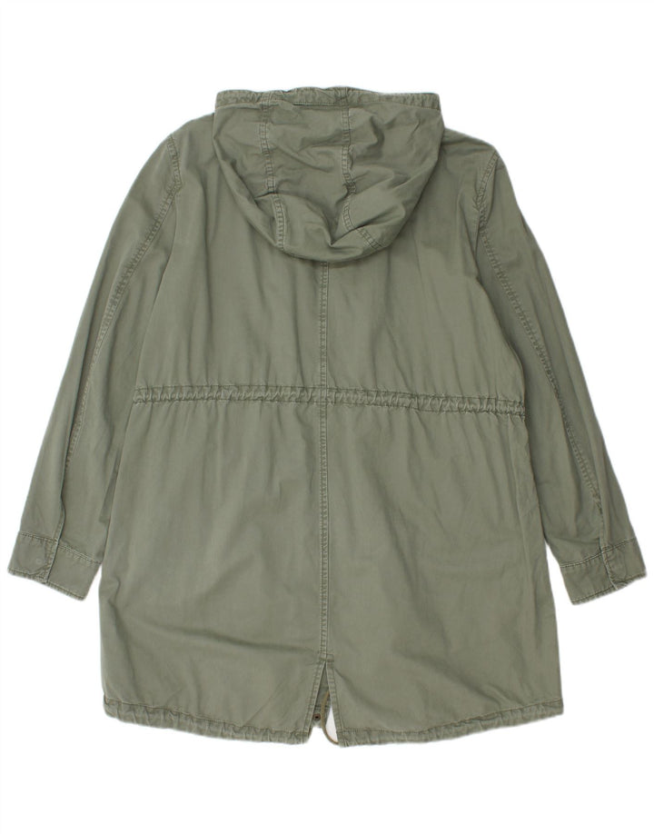 Benetton Dame Hooded Parka Jacket UK 16 Stor Khaki Bomuld