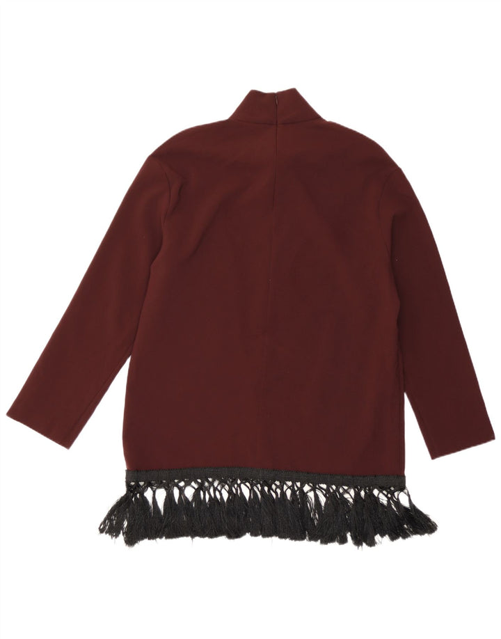 Zara Dame Langærmet Tunika Top UK 14 Medium Burgundy