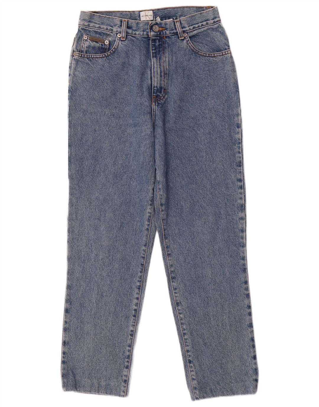 CALVIN KLEIN Dame-tilspidsede jeans US 10 Large W28 L28 Blå Bomuld