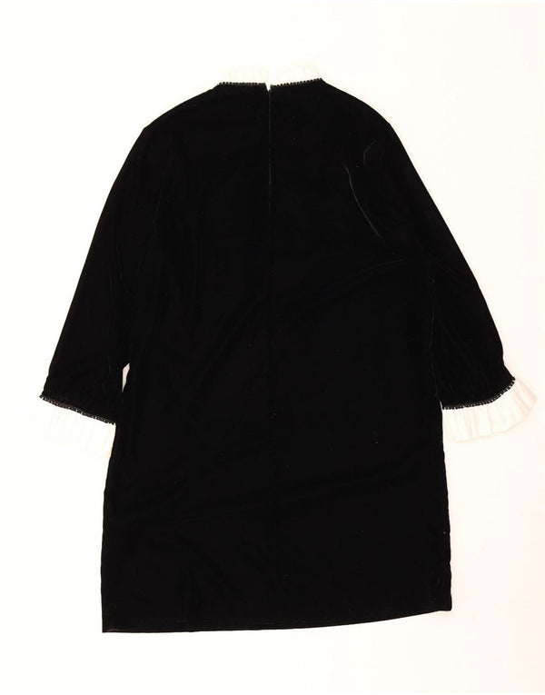 Zara Dame Langærmet Velvet Shift Dress UK 14 Medium Sort Colourblock
