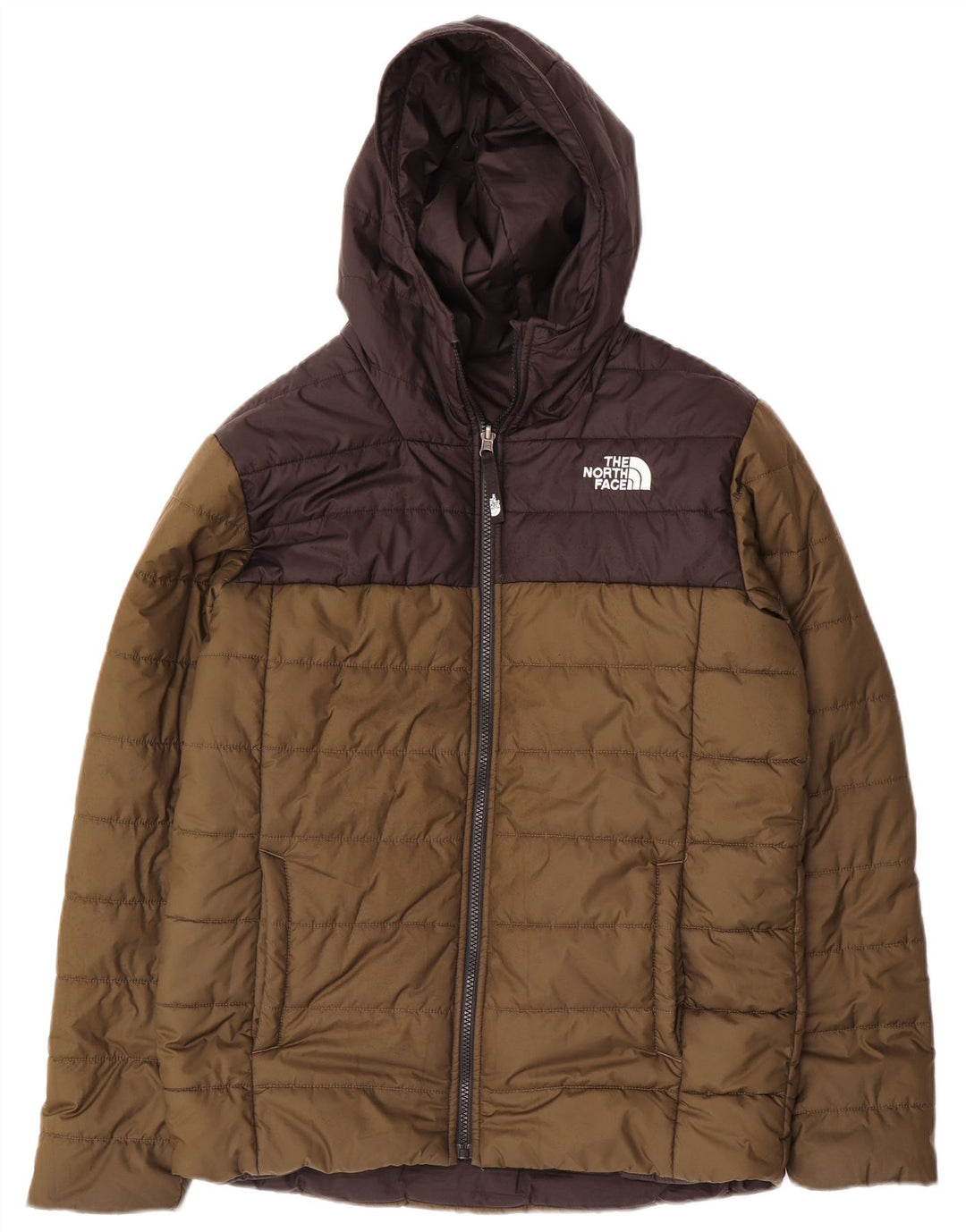 THE NORTH FACE Polstret hættejakke til drenge 14-15 år XL Khaki Colourblock
