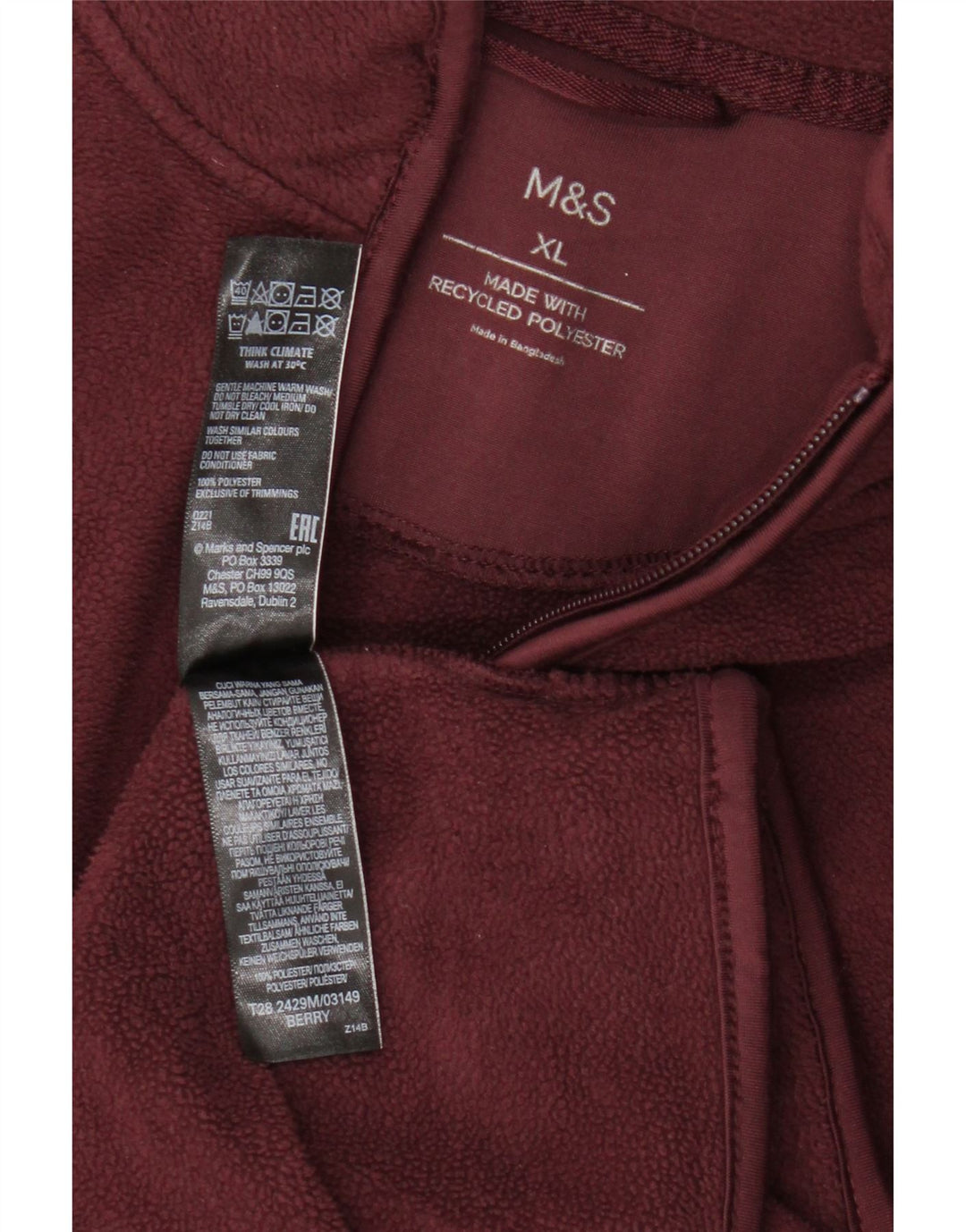 Marks & Spencer Herre Fleecejakke UK 42 XL Burgundy Polyester