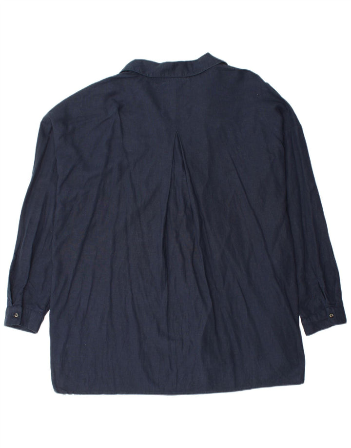 FAT FACE Dame Oversized Pullover Shirt UK 16 Large Navy Blue Linen