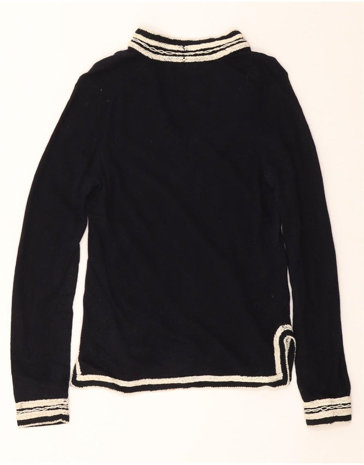 J. CREW Dame V-hals sweater UK 14 Mellem marineblå uld