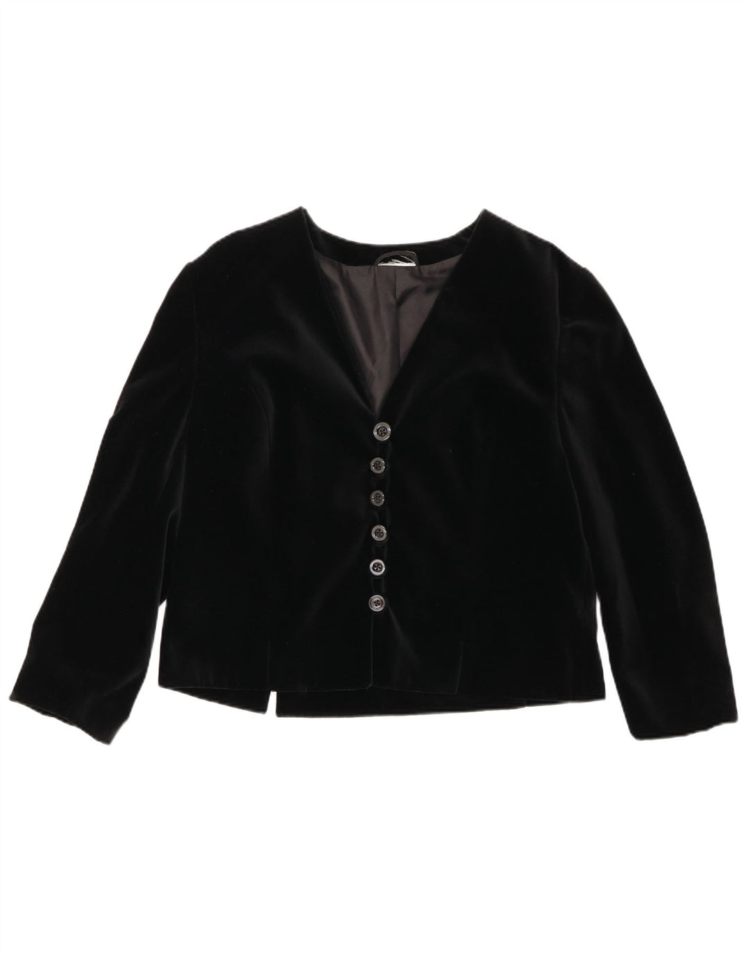 Vintage Dame Velvet 6 Button Blazer Jacket UK 14 Medium Black Bomuld
