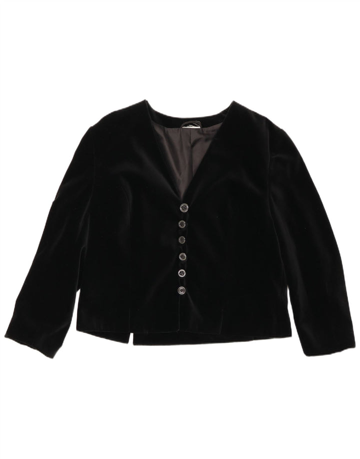 Vintage Dame Velvet 6 Button Blazer Jacket UK 14 Medium Black Bomuld