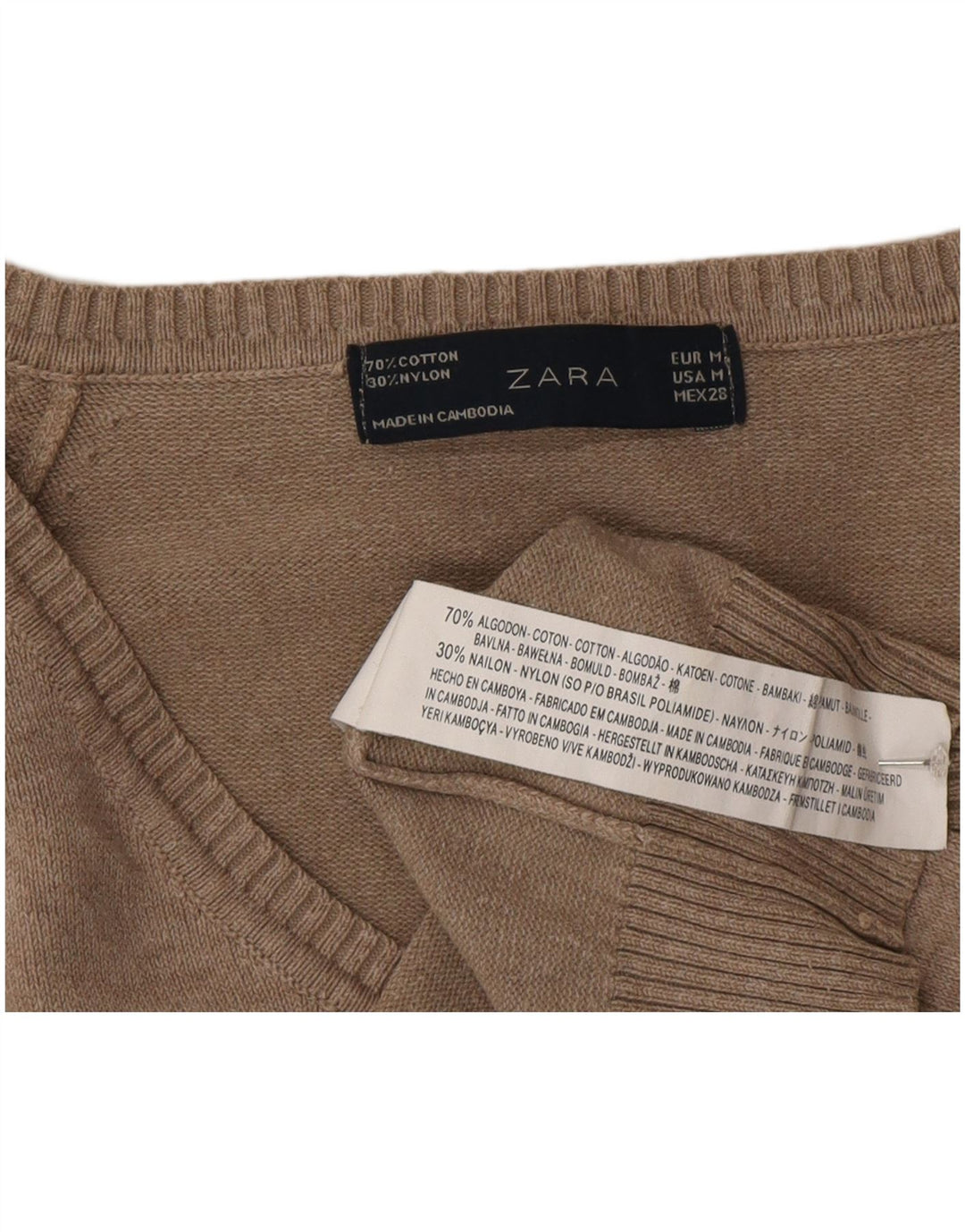 Zara Dame V-hals sweater UK 12 Medium Grå Bomuld