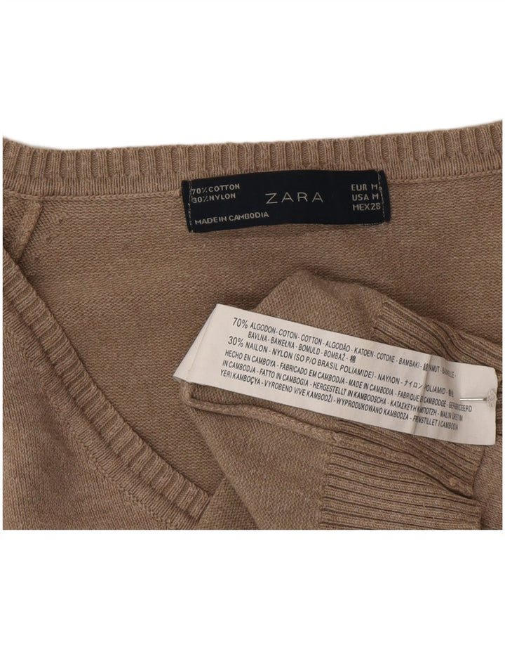 Zara Dame V-hals sweater UK 12 Medium Grå Bomuld