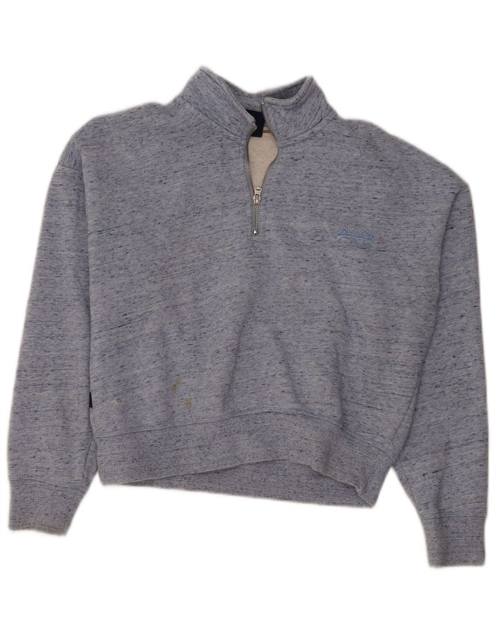 SUPERDRY Sweatshirt med lynlås til kvinder UK 12 Medium Blue Flecked