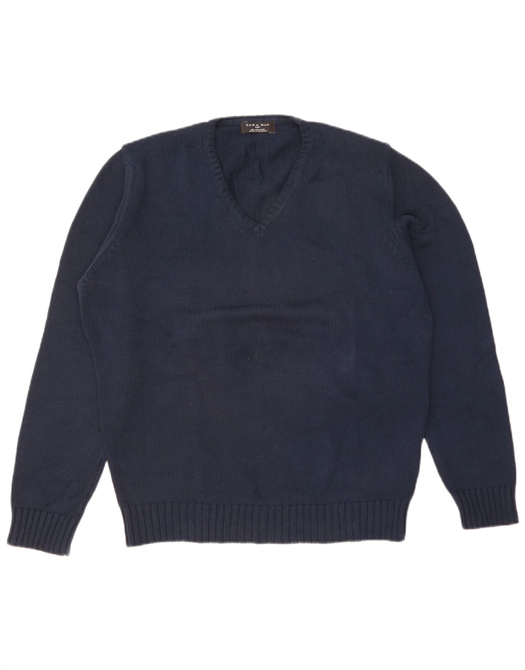 Zara Herre V-hals sweater Stor marineblå bomuld