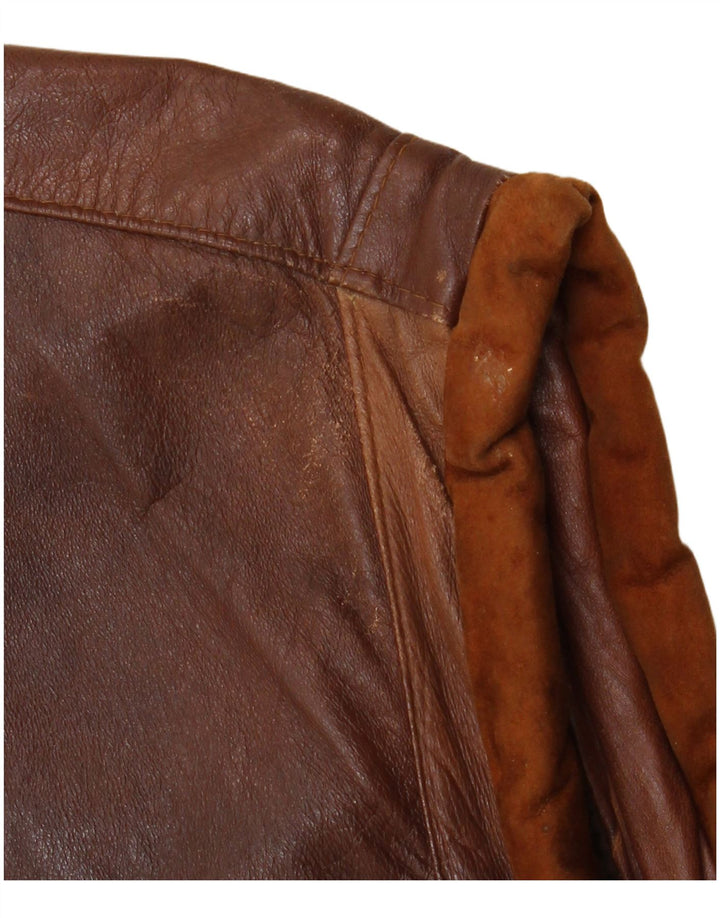Vintage Herre Læder Gilet UK 40 Stor Brun Læder