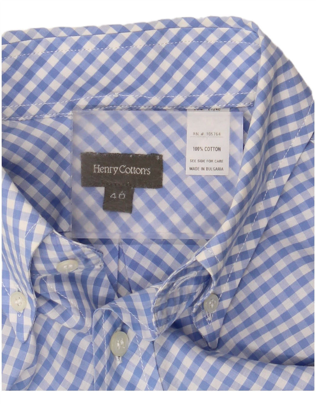 HENRY COTTONS Herreskjorte str. 40 Medium Blue Gingham Cotton