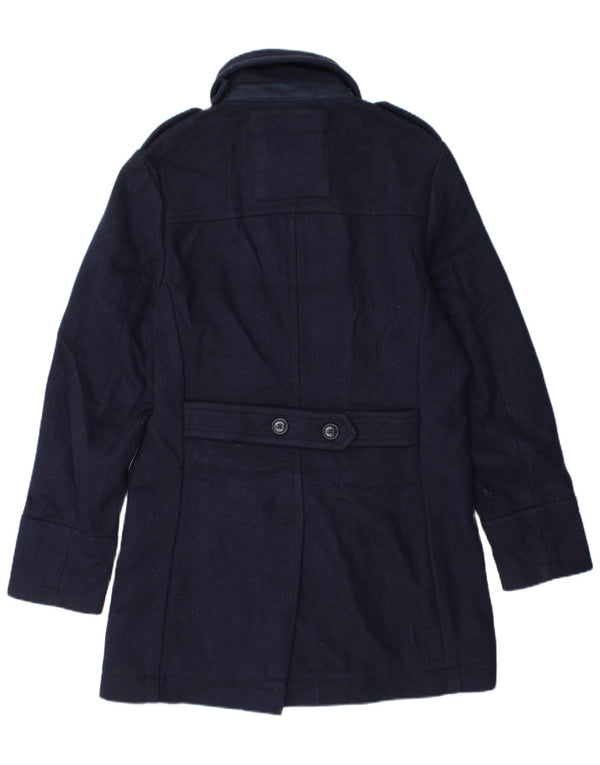 Superdry Herre Military Pea Coat UK 42 XL Navy Blue Chevron Wool