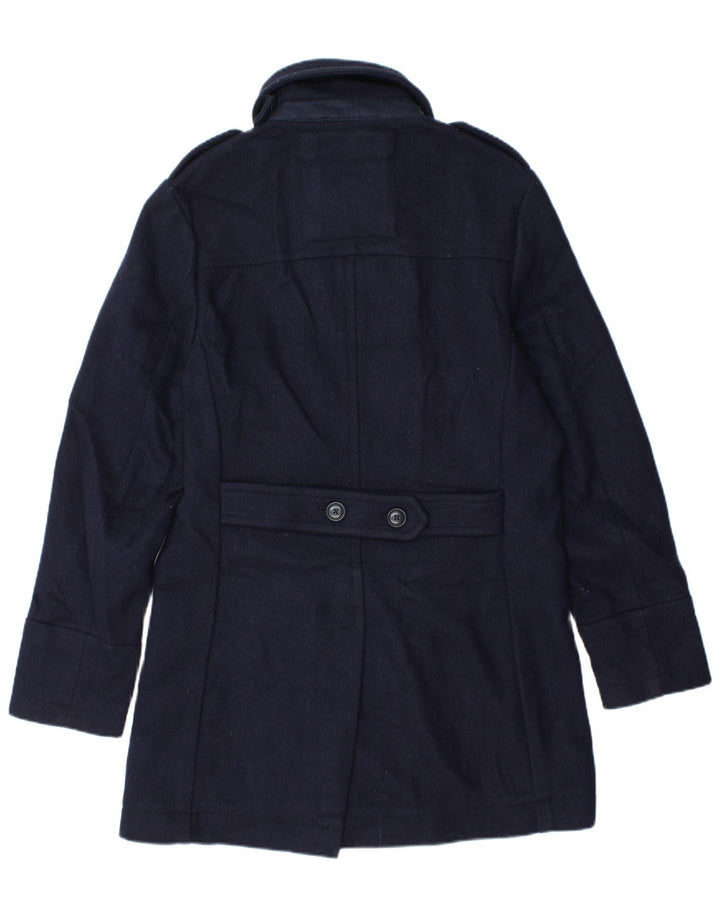 Superdry Herre Military Pea Coat UK 42 XL Navy Blue Chevron Wool