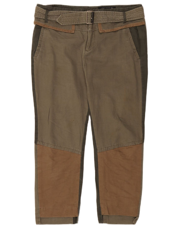 Zara Womens Riding Tapered Cropped Trousers Large W30 L26 Khaki Colourblock