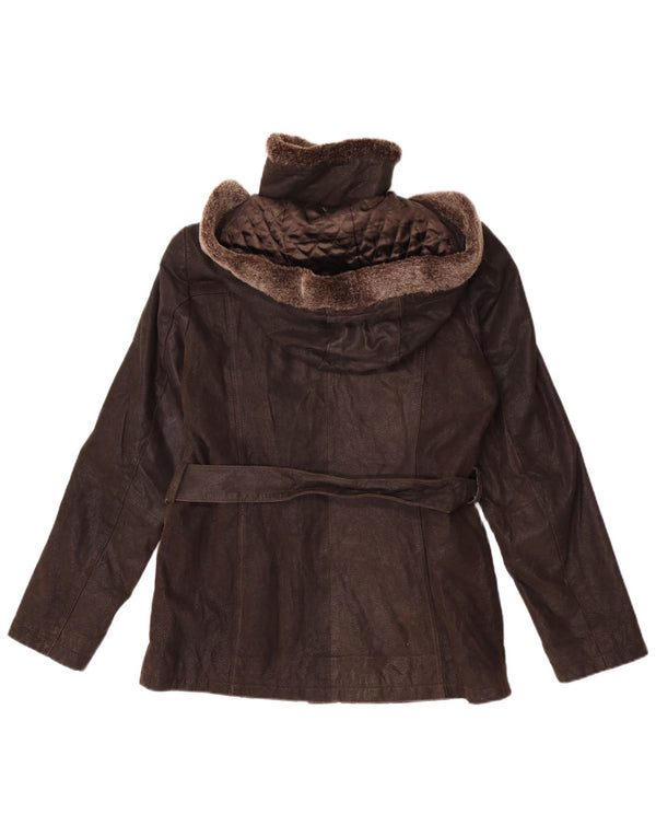 Bata and More Womens Hooded Leather Jacket IT 46 Large Brown Leather