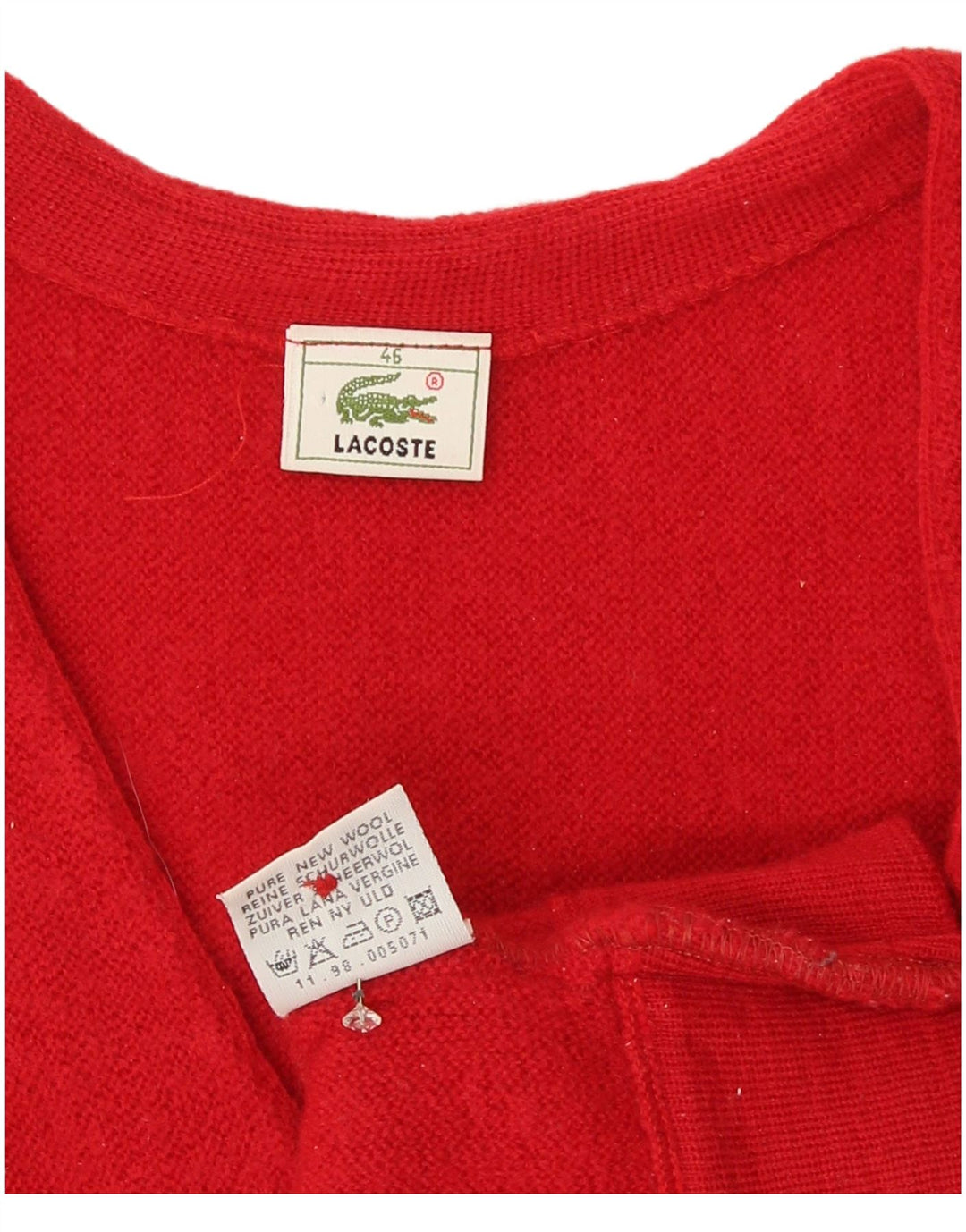 Lacoste Dame Cardigan Sweater Størrelse 46 XL Rød Uld