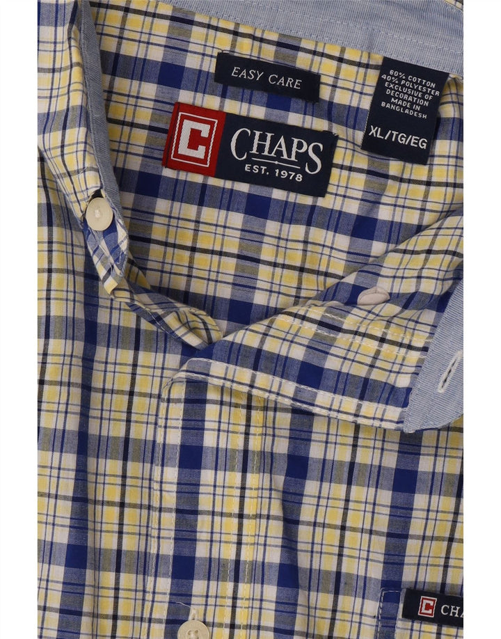 CHAPS Mens Big & Tall Short Sleeve Shirt XL Yellow Check Cotton Vintage Chaps and Second-Hand Chaps from Messina Hembry 