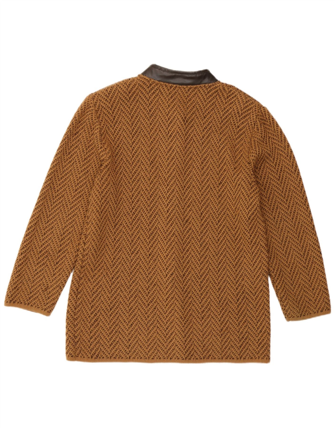 Vintage dame cardigan sweater UK 14 Medium Brown Chevron Wool