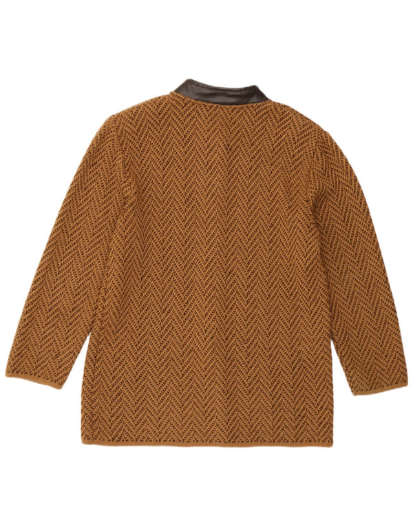 Vintage dame cardigan sweater UK 14 Medium Brown Chevron Wool