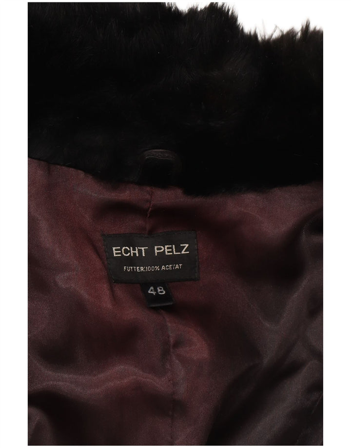 Vintage Dame Pelsjakke EU 48 2XL Sort Ægte Pels