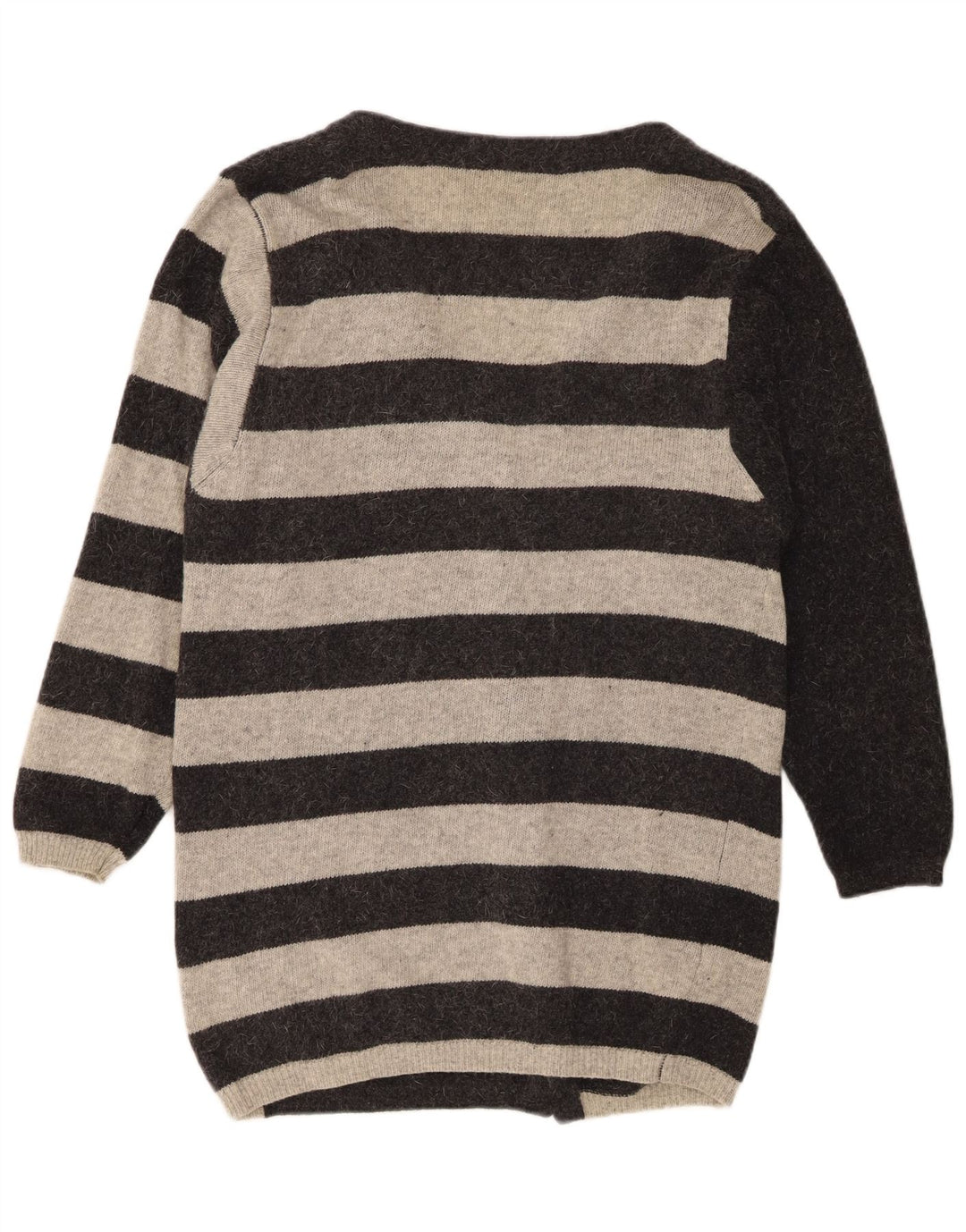 Vintage Dame Longline Oversized Cardigan Sweater UK 10 Small Grå Stribet