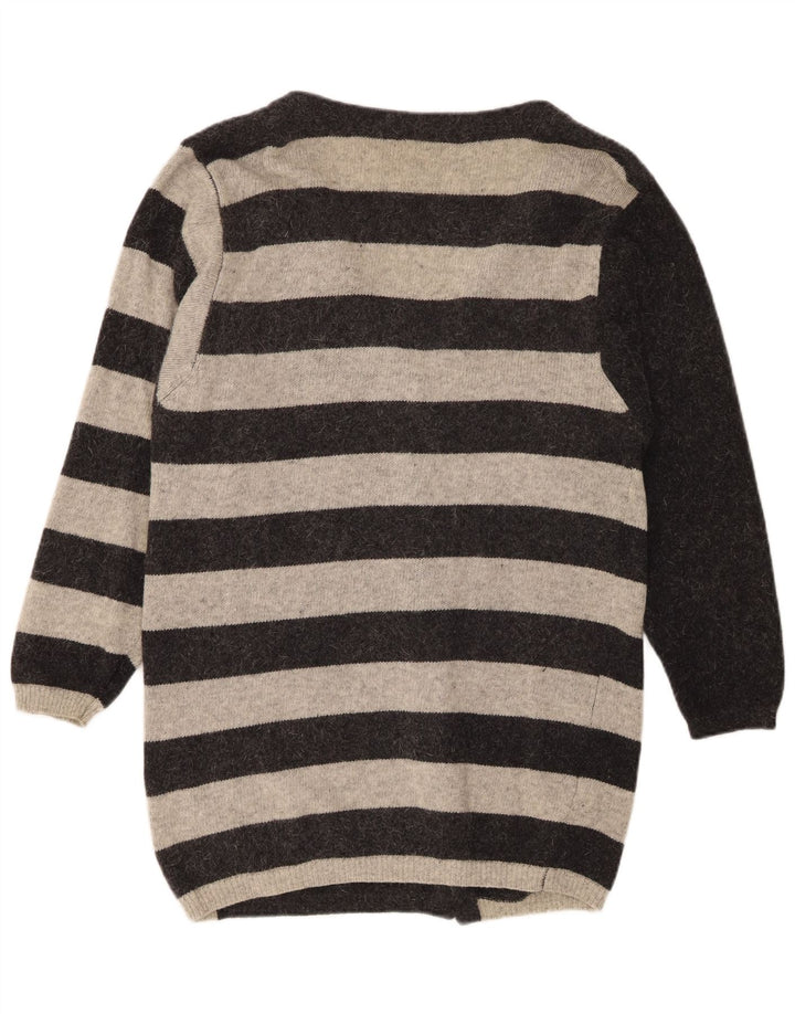 Vintage Dame Longline Oversized Cardigan Sweater UK 10 Small Grå Stribet