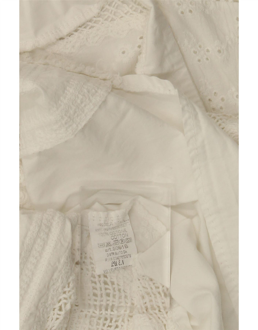 VINTAGE skjortebluse med 3/4 ærmer til kvinder UK 14 Medium hvid blomstret bomuld