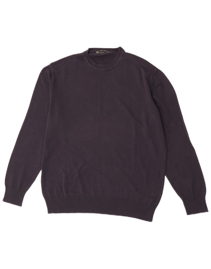 Zara Herre sweater med rund hals XL marineblå bomuld