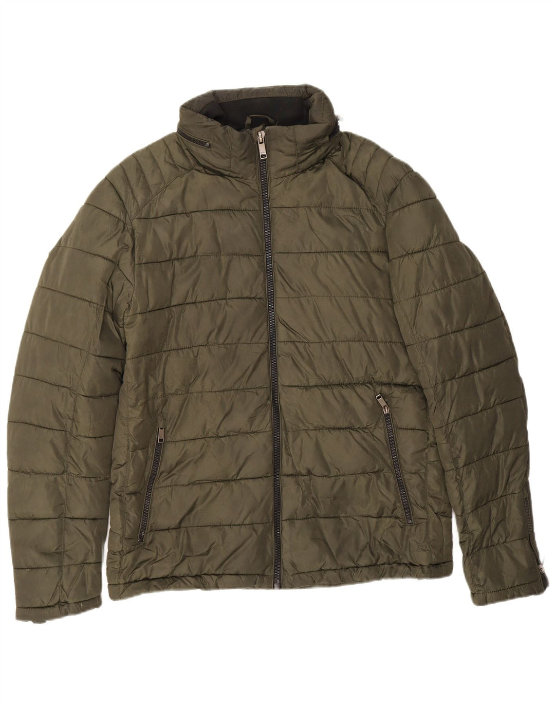 Zara Herre hættepolstret jakke UK 40 Stor Khaki Nylon