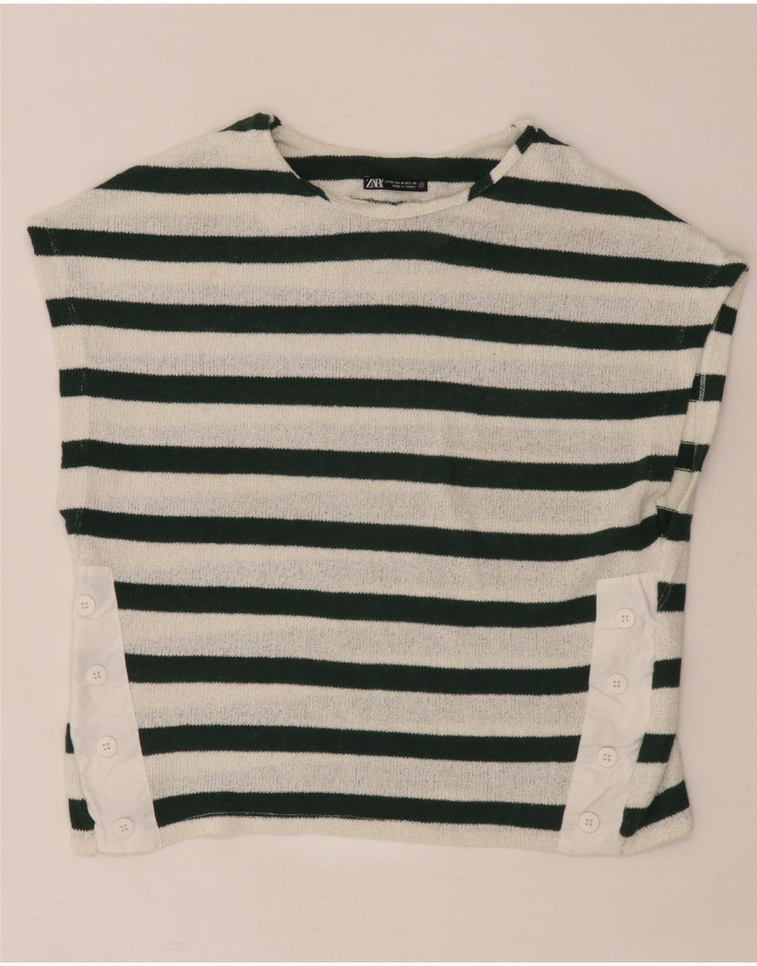 Zara Dame T-Shirt Top UK 14 Medium Hvid Stribet