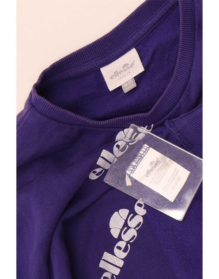 Ellesse Dame Grafisk Sweatshirt Jumper UK 12 Medium Lilla Bomuld
