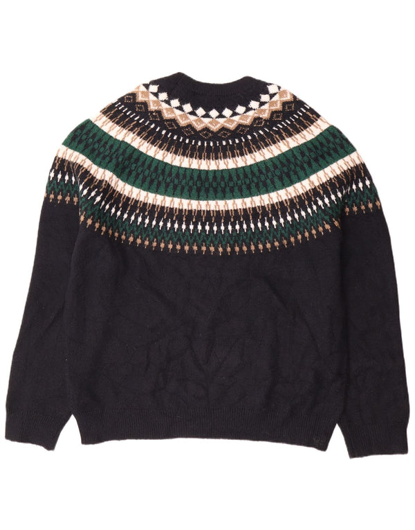 Marks & Spencer Herre Boat Neck Jumper Sweater 2XL Black Fair Isle Akryl