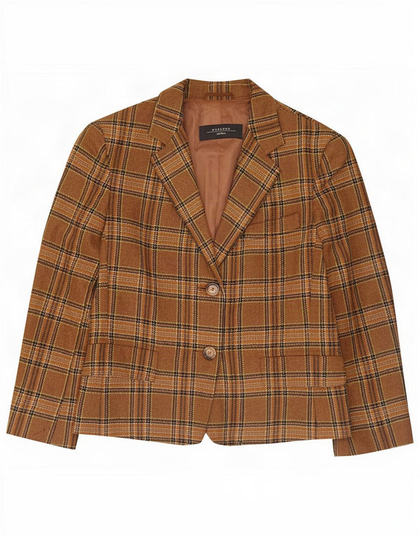 Max Mara Dame Weekend 2 Button Blazer Jacket UK 8 Small Brown Check Wool