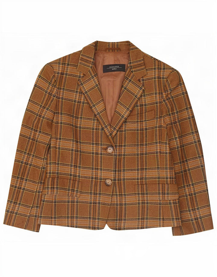 Max Mara Dame Weekend 2 Button Blazer Jacket UK 8 Small Brown Check Wool