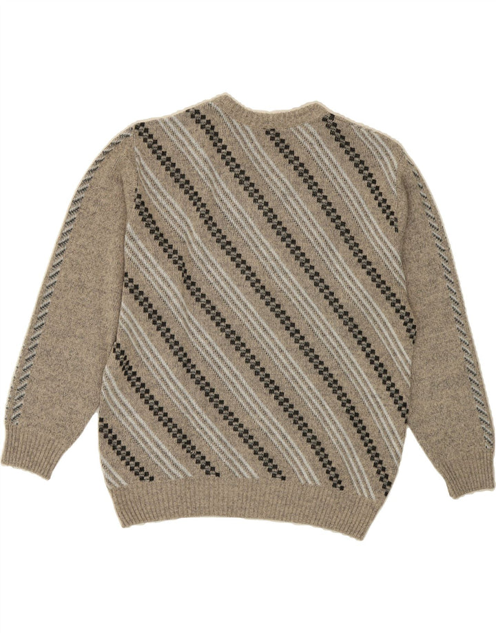 VINTAGE Mens V-Neck Jumper Sweater IT 50 Medium Grey Striped Polyacrylic Vintage Vintage and Second-Hand Vintage from Messina Hembry 
