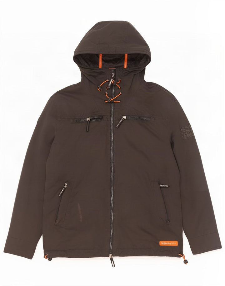 Superdry Windbreaker-jakke med hætte til mænd UK 40 Stor sort polyester