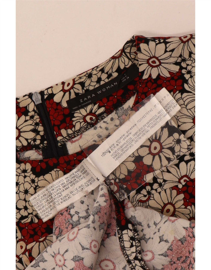 Zara Dame Langærmet Skede Kjole UK 12 Medium Red Floral Polyester