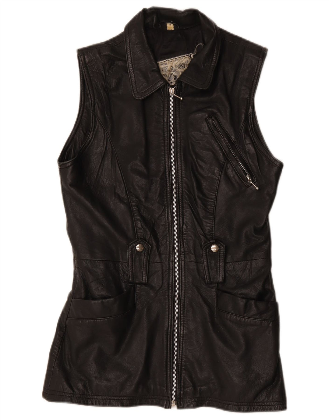 Vintage Dame Læder Gilet UK 12 Medium Black