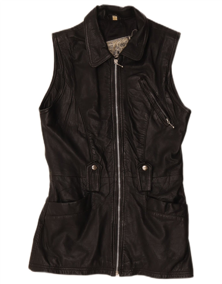 Vintage Dame Læder Gilet UK 12 Medium Black