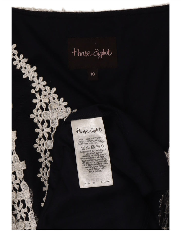 FASE otte Dame ærmeløs Maxikjole UK 10 Small Navy Blue Floral