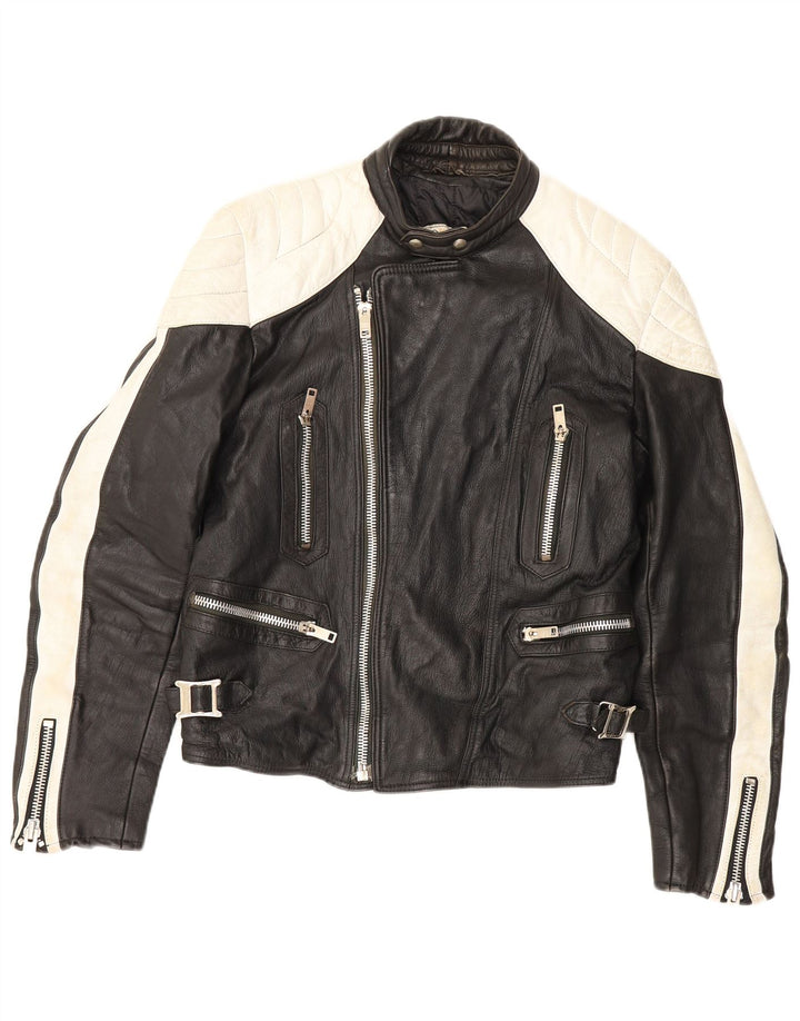 Vintage herre læder racerjakke UK 38 Medium Black Colourblock