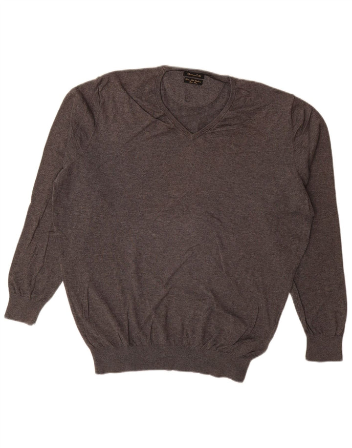 MASSIMO DUTTI Herre V-hals sweater XL Grå Bomuld
