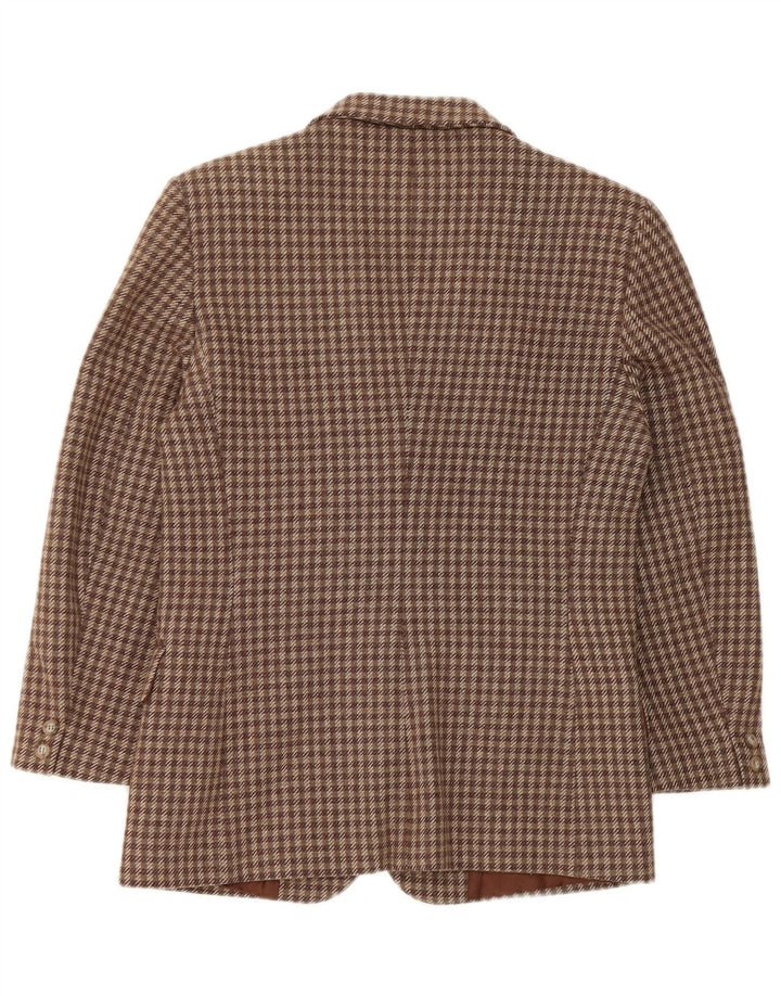 Vintage Dame 2-knaps blazerjakke IT 42 Medium Brown Houndstooth Uld