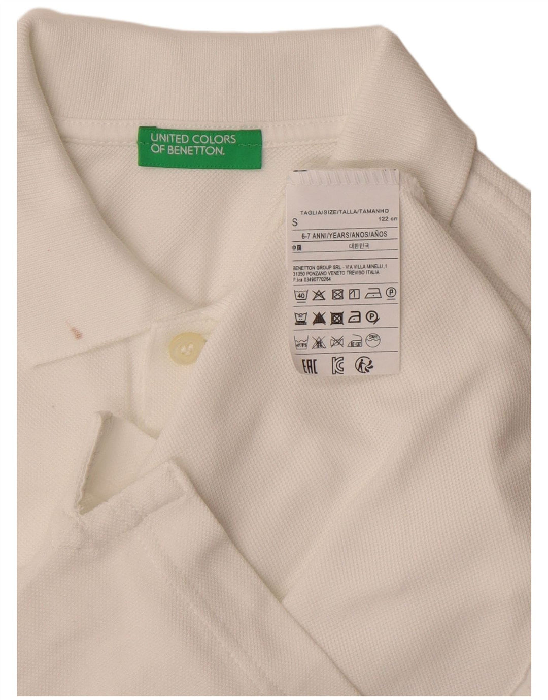 Benetton Boys Polo Shirt 6-7 år Lille hvid bomuld