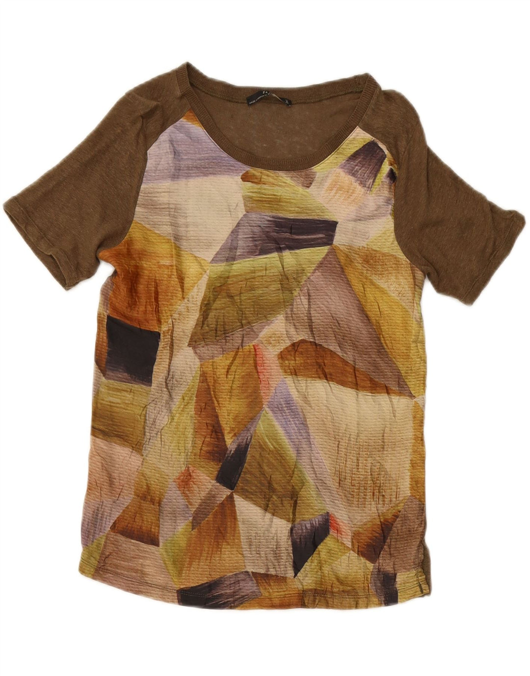 ZARA Womens Abstract Pattern T-Shirt Top UK 10 Small Brown