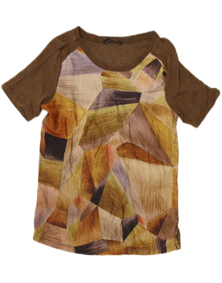 ZARA Womens Abstract Pattern T-Shirt Top UK 10 Small Brown