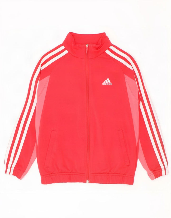 Adidas Pige Træningsdragt Topjakke 7-8 År Rød Colourblock Polyester